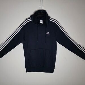 Adidas Men's Black Hoodie with White Stripes